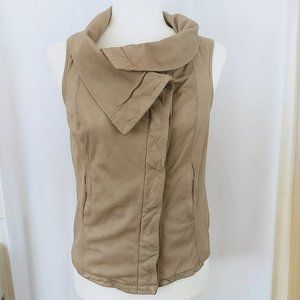 All Saints "Kadian Gilet" Leather Vest Taupe Beige Size 8 Sleeveless Jacket